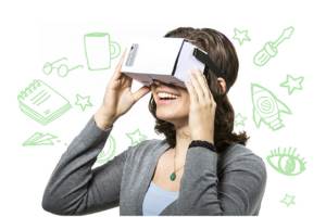 woman using virtual reality device